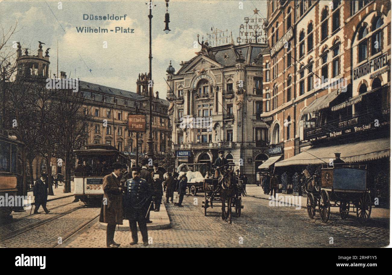 Allemagne, Dusseldorf : vue de la Wilhelm Platz - carte postale date 1920-1929 Banque D'Images