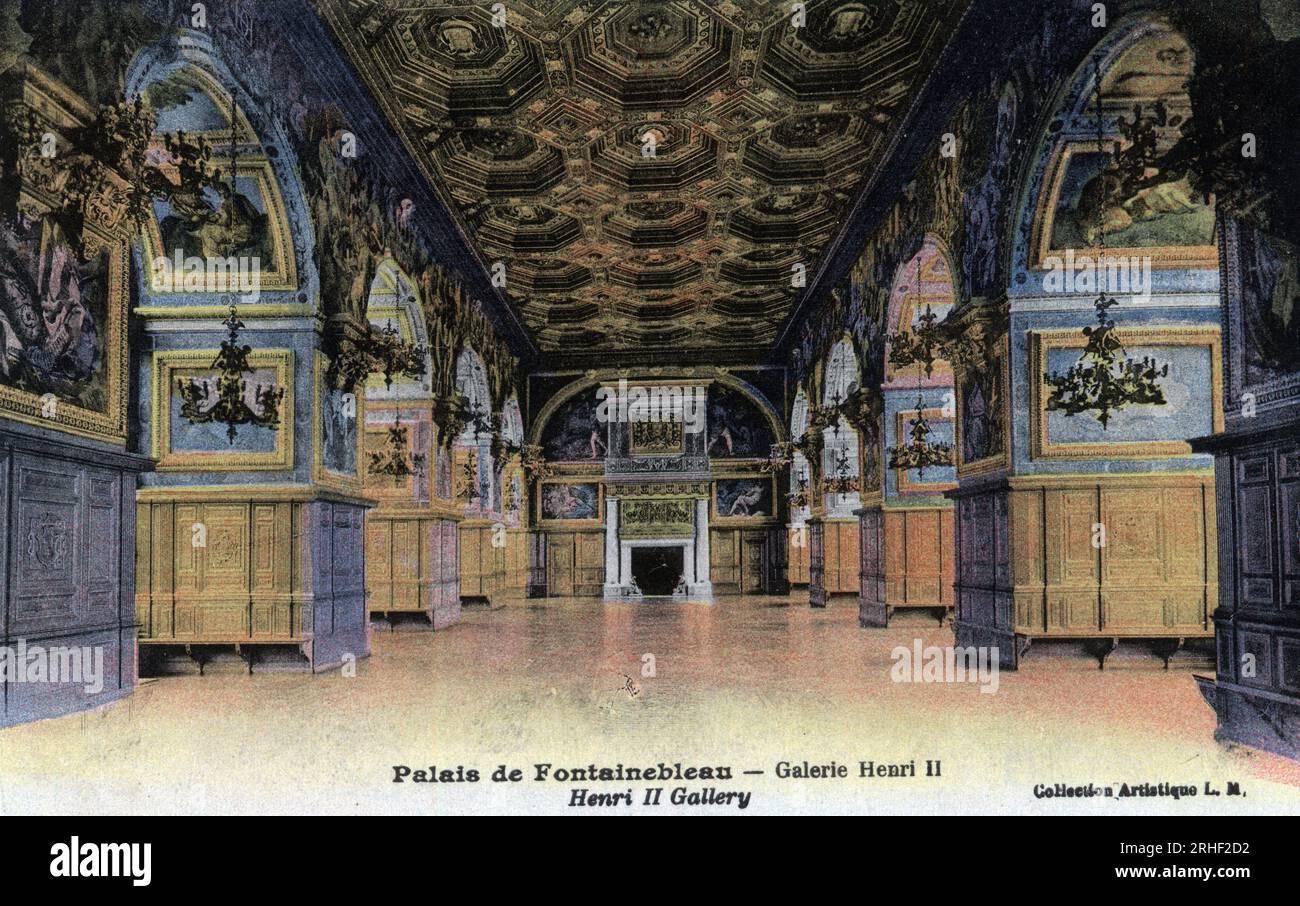 Chateau de Fontainebleau : galerie Henri II - carte postale fin 19e-debut 20e siecle Banque D'Images