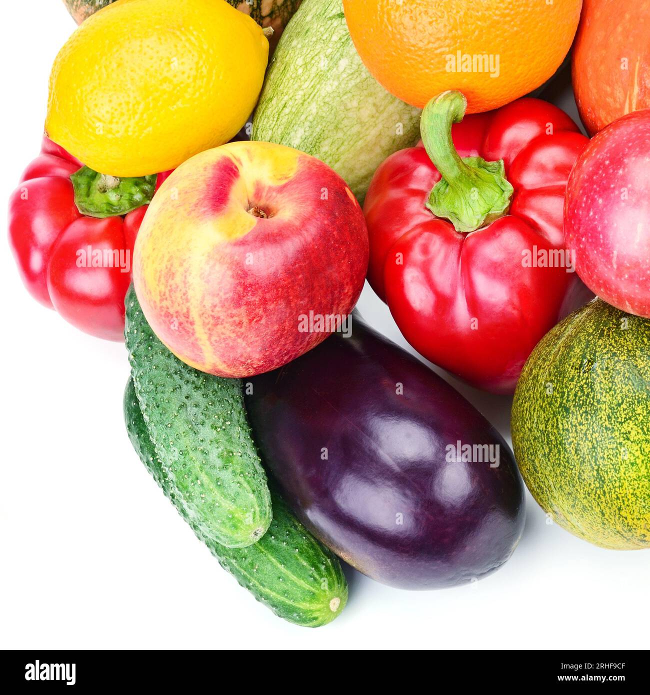 Fruits et légumes isolés sur fond blanc. Une alimentation saine. Banque D'Images