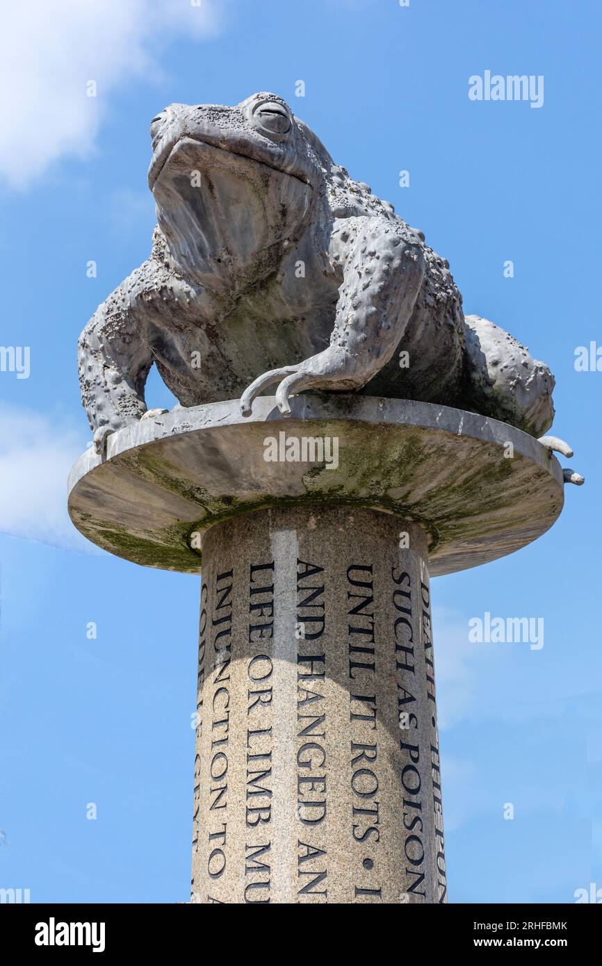 Crapaud (Crapaud) sur une sculpture en colonne, Charing Cross, St Helier, Jersey, îles Anglo-Normandes Banque D'Images