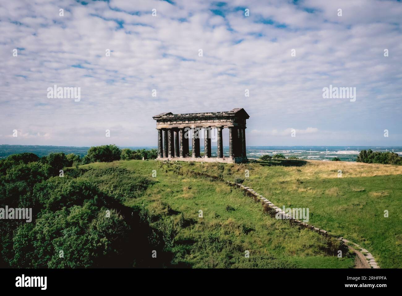 Image aérienne du monument de Penshaw, dans le nord-est de l'Angleterre. Banque D'Images