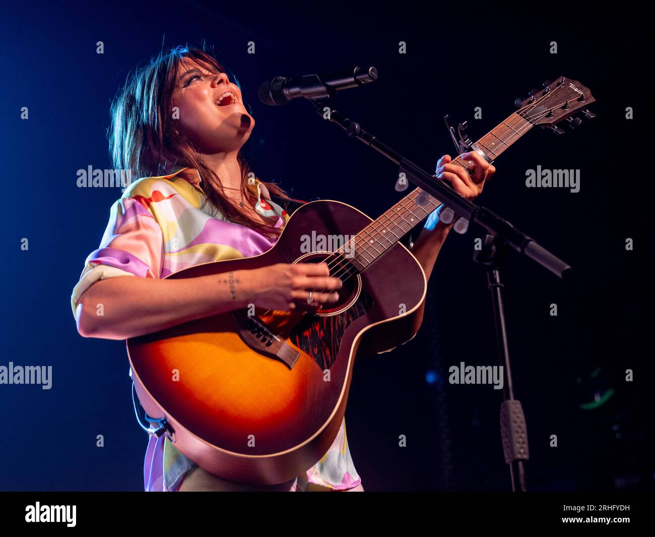 Edimbourg, Royaume-Uni. 16 août 2023. First Aid Kit Perform Live à l'Edinburgh O2 Academy le mercredi 16 août 2023 membres du groupe : Klara Söderberg - chant, guitare, claviers Johanna Söderberg - chant, basse, claviers, autoharpe Freja 'Freja the Dragon' Drakenberg - claviers Scott Simpson - batterie Johannes Runemark - guitare et mandoline crédit: Alan Rennie/Alamy Live News Banque D'Images
