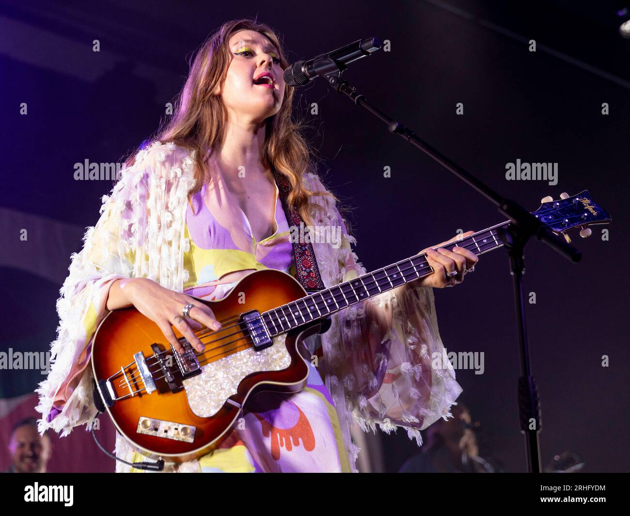 Edimbourg, Royaume-Uni. 16 août 2023. First Aid Kit Perform Live à l'Edinburgh O2 Academy le mercredi 16 août 2023 membres du groupe : Klara Söderberg - chant, guitare, claviers Johanna Söderberg - chant, basse, claviers, autoharpe Freja 'Freja the Dragon' Drakenberg - claviers Scott Simpson - batterie Johannes Runemark - guitare et mandoline crédit: Alan Rennie/Alamy Live News Banque D'Images