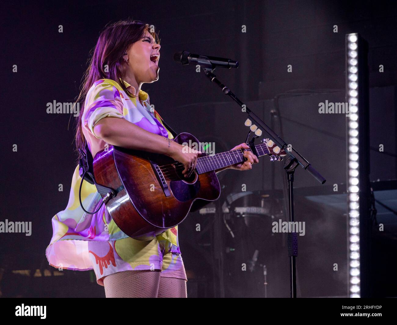Edimbourg, Royaume-Uni. 16 août 2023. First Aid Kit Perform Live à l'Edinburgh O2 Academy le mercredi 16 août 2023 membres du groupe : Klara Söderberg - chant, guitare, claviers Johanna Söderberg - chant, basse, claviers, autoharpe Freja 'Freja the Dragon' Drakenberg - claviers Scott Simpson - batterie Johannes Runemark - guitare et mandoline crédit: Alan Rennie/Alamy Live News Banque D'Images