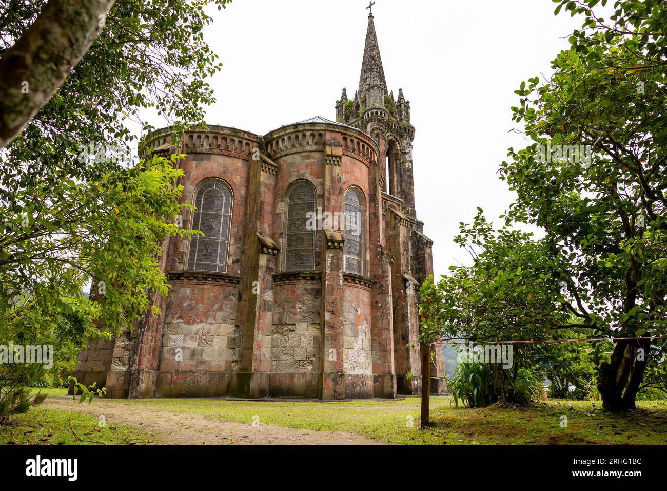 Açores, Sao Miguel Island, la chapelle Nossa Senhora das Vitorias sur le lac Furnas Banque D'Images