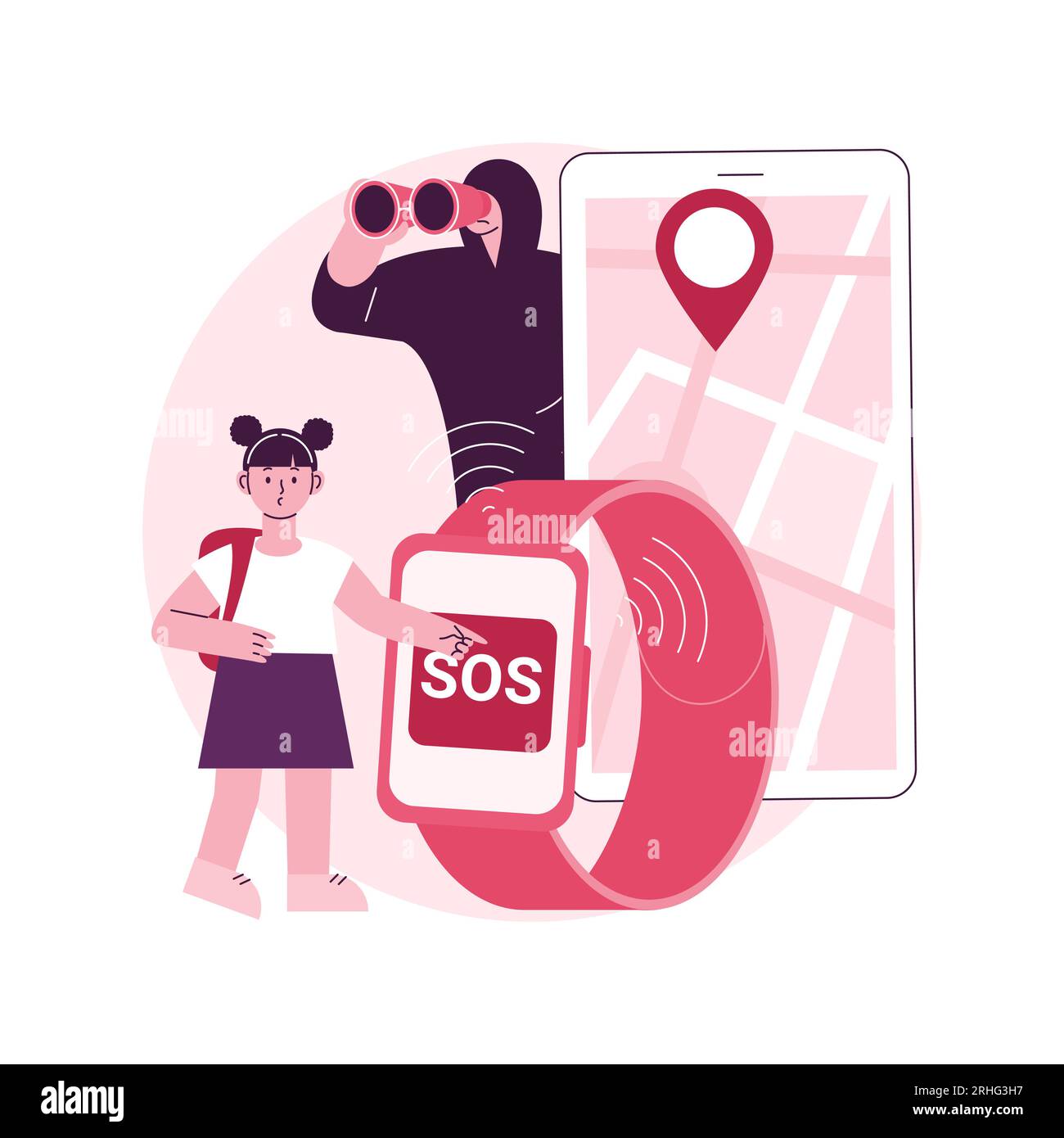 Illustration du vecteur de concept abstrait du bouton d'urgence personnel.Bouton GPS SOS intégré, solution de sécurité personnelle, appareil portable, soin de vos enfants et métaphore abstraite de la vie des aînés. Illustration de Vecteur