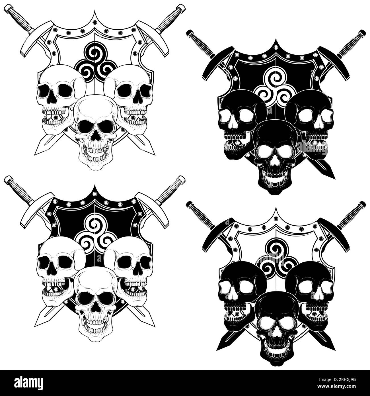 Conception vectorielle de blason d'armoiries avec crânes et épées Illustration de Vecteur