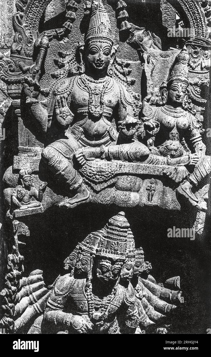 Photo vintage en noir et blanc de Ravan sheking Kailas 1000 pillaras Madurai Tamil Nadu Inde Asie. Banque D'Images