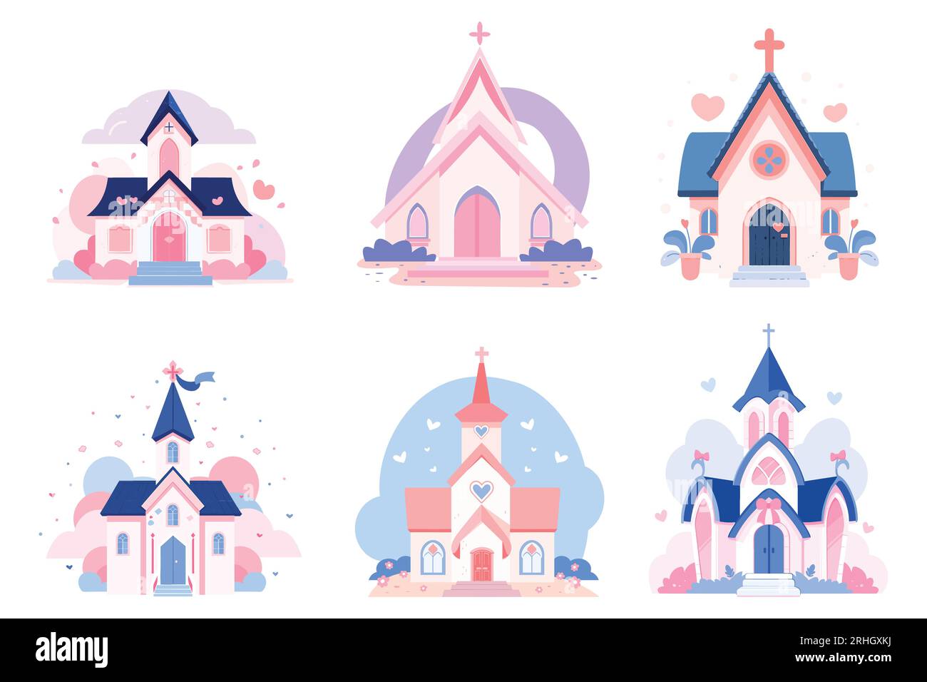Chapelle dessinée à la main pour mariage dans un style plat isolé sur fond Illustration de Vecteur