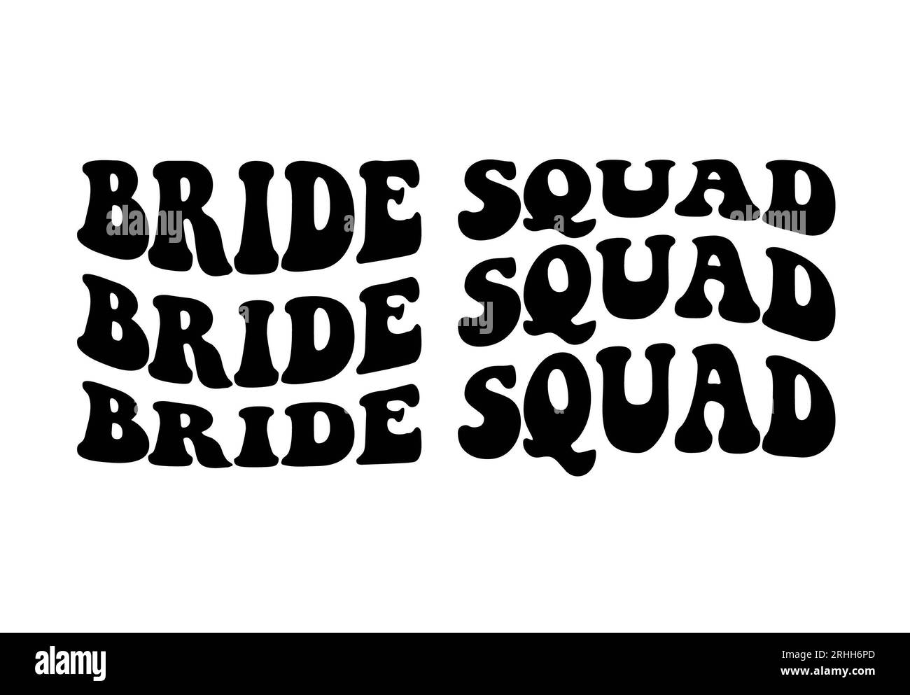 Escouade de mariée dans le style groovy empilé ondulé Boho sur fond blanc. Illustration isolée. Banque D'Images