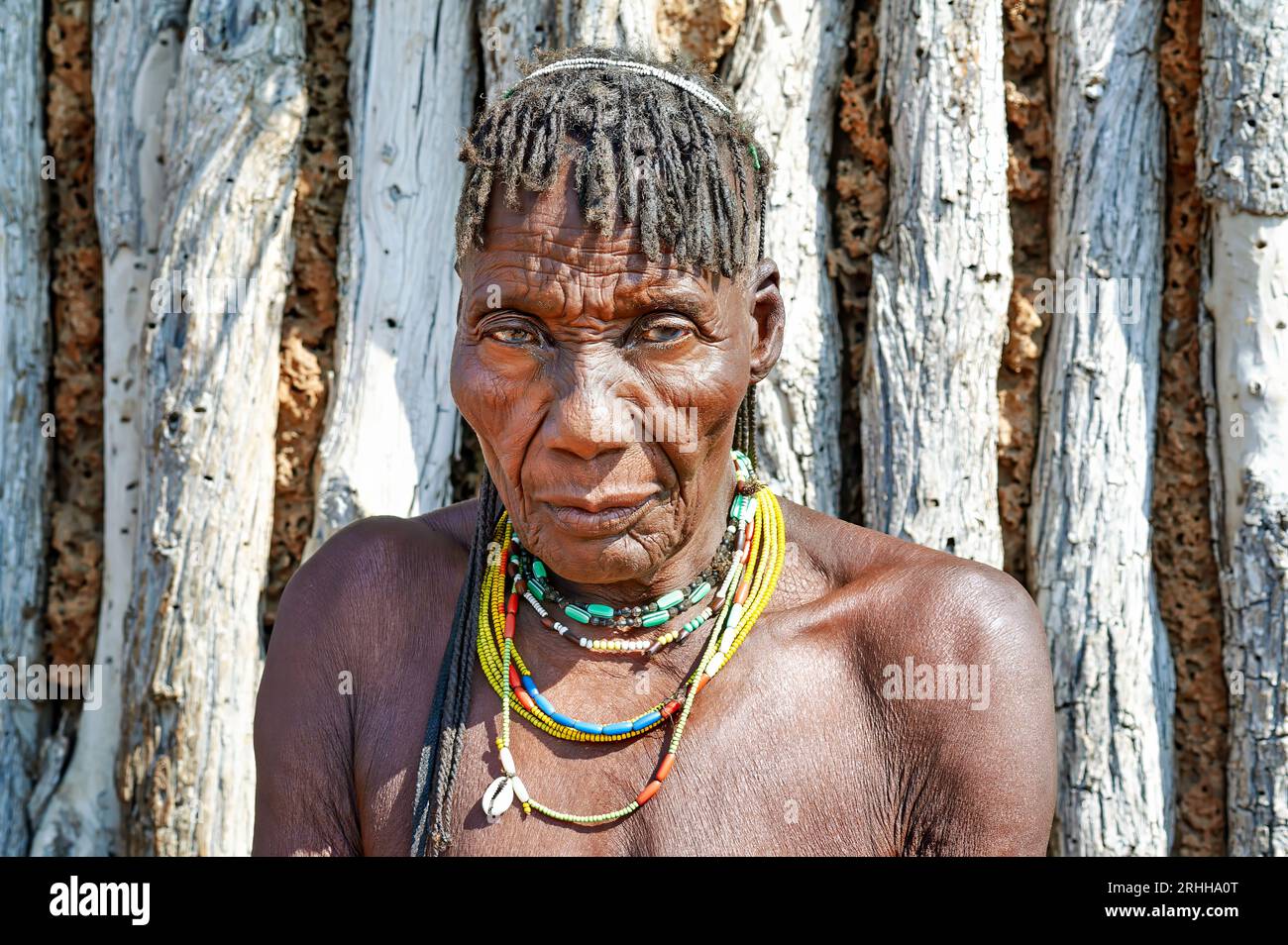 Namibie. Portrait d'une vieille femme de l'ethnie Zemba Bantu dans la région de Kunene Banque D'Images