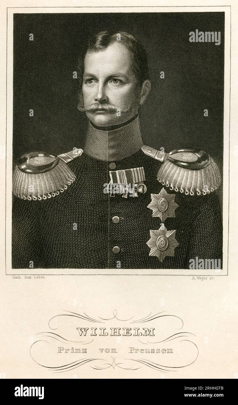 Europa, Deutschland, Berlin, Friedrich Wilhelm Ludwig Prinz von Preußen, später Kaiser Wilhelm I. , Deutscher Kaiser , Stahlstich von A. Weger, UM 1840 . / Europe, Allemagne, Berlin, Frédéric-Guillaume-Louis Prince de Prusse, futur empereur allemand Guillaume Ier, gravure sur acier de A. Weger, vers 1840 . Banque D'Images