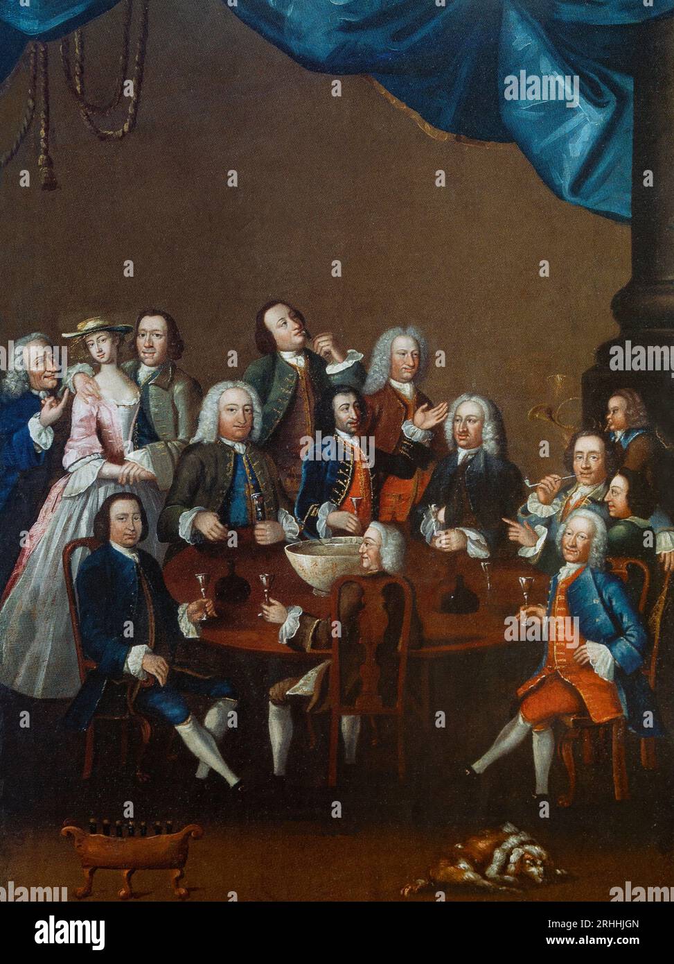 Portrait de groupe du Limerick Hellfire Club du 18e siècle par James Worsdale (1692-1767), portraitiste irlandais et anglais. L'emplacement précis du club est inconnu. Peut-être dans Ballinagarde House à Ballyneety, comté de Limerick, d'autres pensent qu'il était dans une tour dans le parc du château d'Askeaton. Banque D'Images