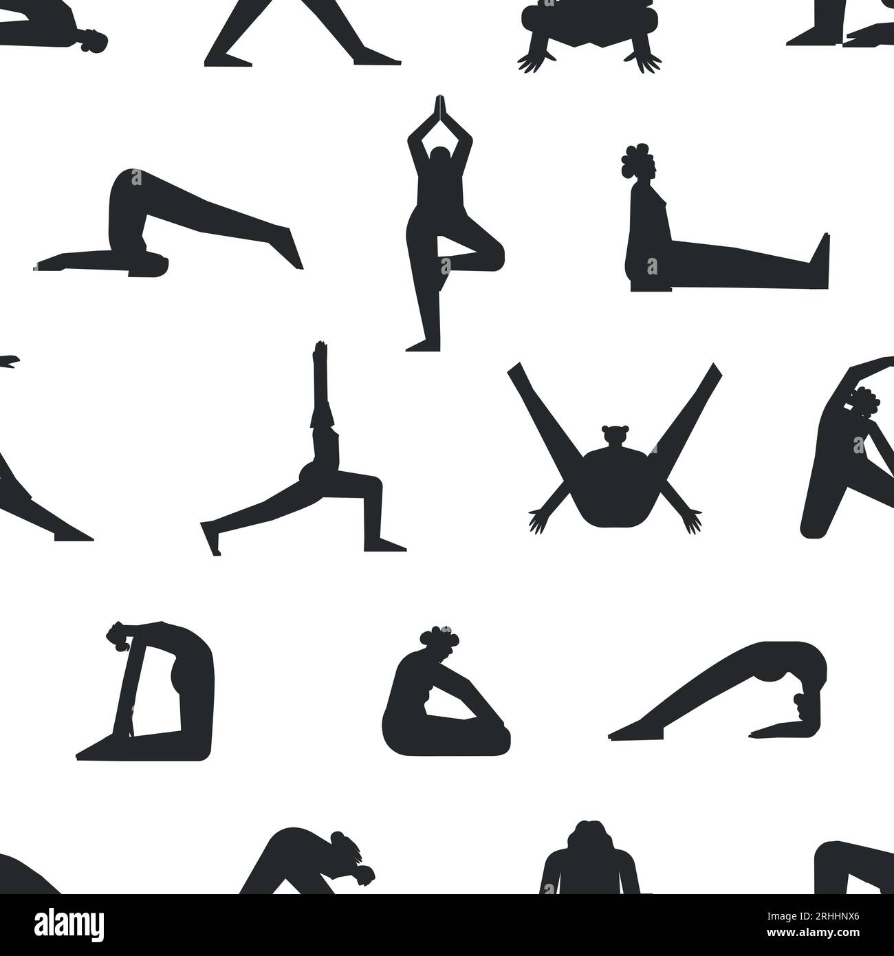 Modèle sans couture Vector avec entraînement sportif. Flat isolé illustrationavec des femmes hiispaniques, afro-américaines et européennes faisant des exercices de yoga comme Illustration de Vecteur