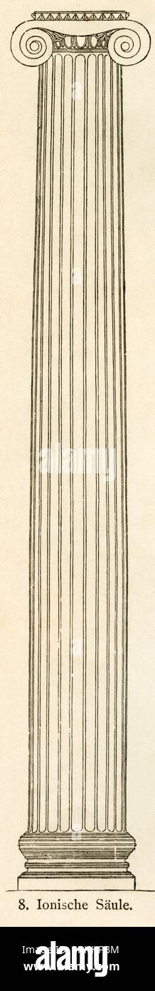 Europa, Griechenland, Illustration einer ionischen Säule, Illustration aus : Kunsthistorische Bilderbogen, Erste Hälfte, Bogen 1-120, Verlag von E. A. Seemann, Leipzig, 1878 . / Europe, Grèce, illustration d'une colonne de style architectural ionique, illustration tirée de : Kunsthistorische Bilderbogen, ( galerie d'images d'histoire de l'art ), première partie, publiée par E. A. Seemann, Leipzig, 1878 . Banque D'Images