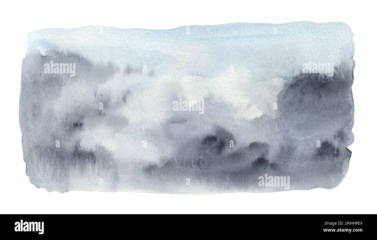 Ciel orageux avec des nuages. Fond dessiné à la main abstrait aquarelle. Modèle pour la conception avec espace libre pour le texte Banque D'Images