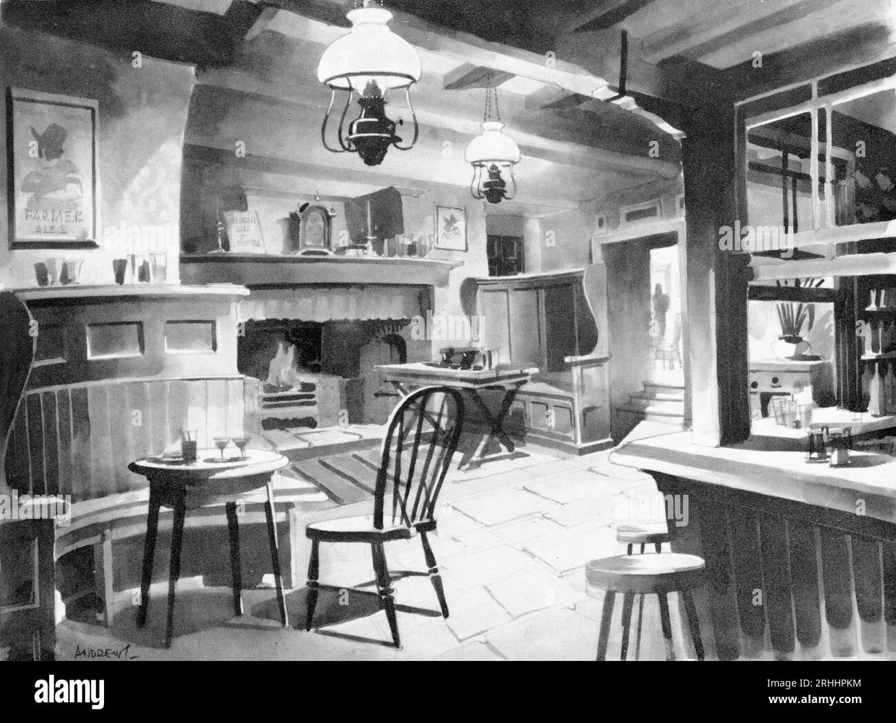 Set Design / concept Art par le directeur artistique WILLIAM ANDREWS pour le film ANNA NEAGLE REX HARRISON DEAN JAGGER et ROBERT MORLEY dans I LIVE in GROSVENOR SQUARE 1945 réalisateur HERBERT WILCOX Herbert WILCOX Productions / Pathe Pictures Ltd. Banque D'Images