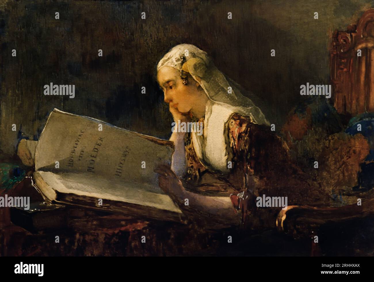Femme lisant la bible de Christoffel Bisschop (1828-1904) artiste frisonne ( épouse anglaise Kate Bisschop-Swift ) (1834-1928). Néerlandais, pays-Bas, , Banque D'Images