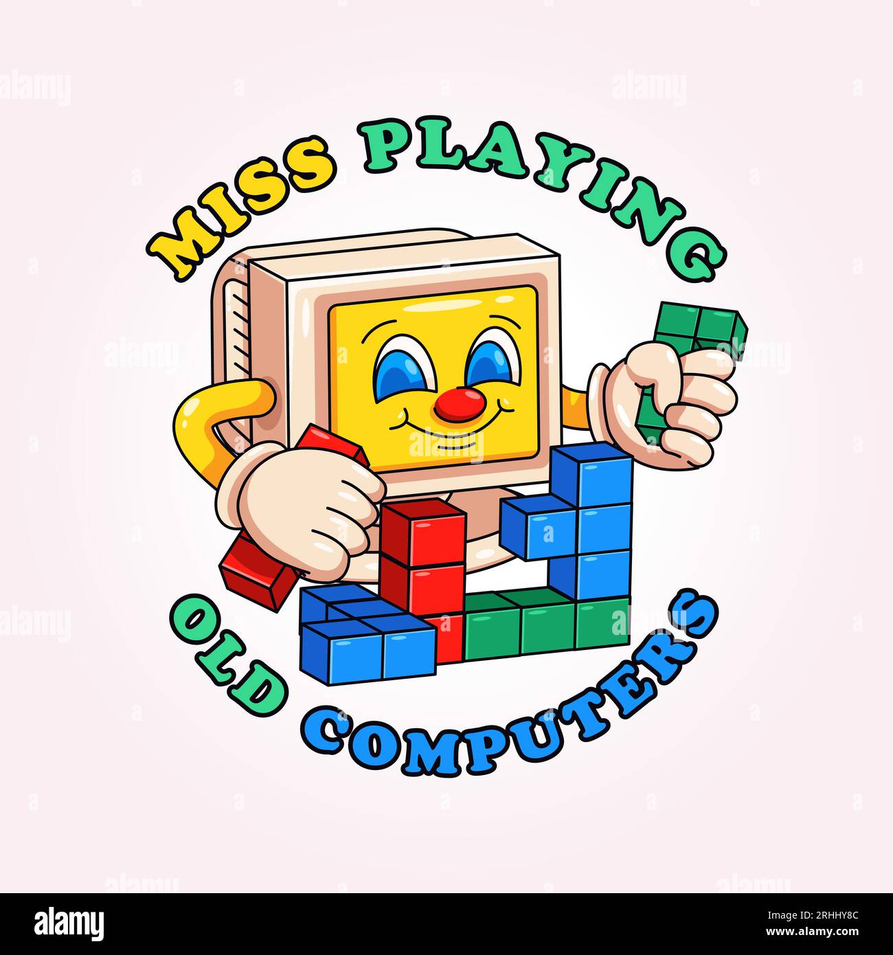 Vieil ordinateur jouant au tetris. Convient aux logos, t-shirts, autocollants et affiches Illustration de Vecteur