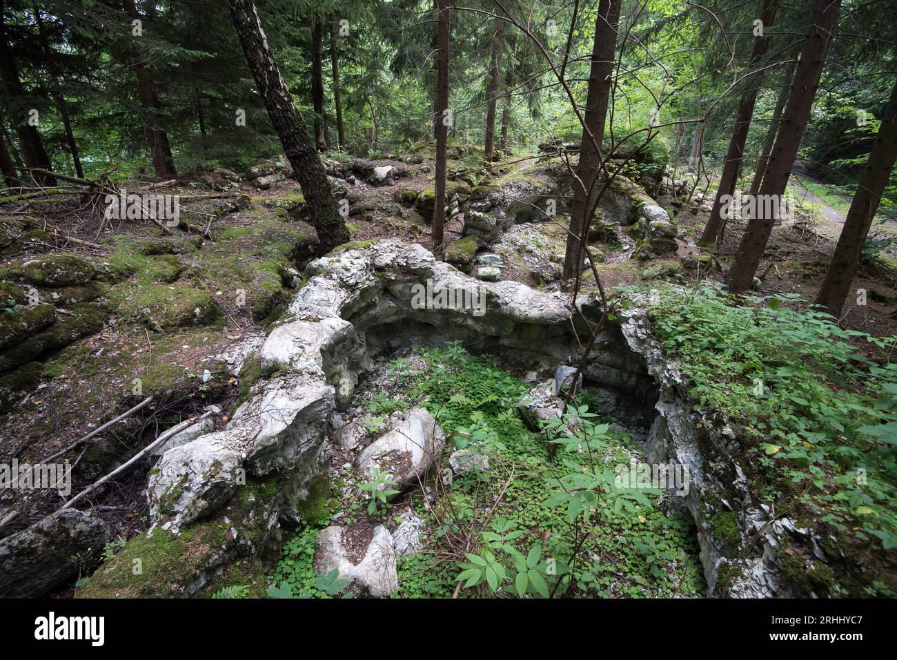 Des milliers de sacs fossilisés de ciment au dépôt de matériaux de construction près du complexe Wlodarz du projet Riese à Gluszyca, Pologne. En 1943 Allemagne nazie Banque D'Images