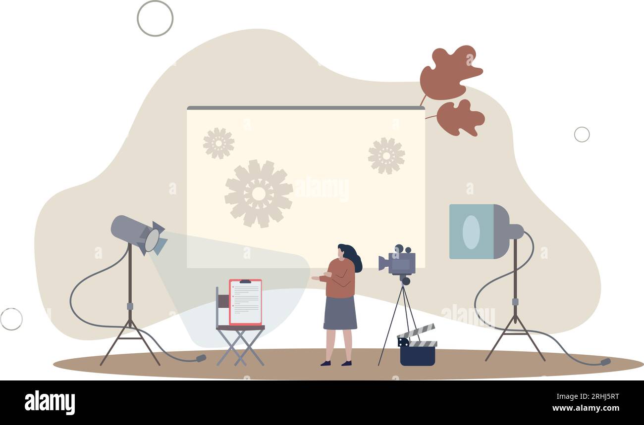Producteur et réalisateur de film pour le projet de cinématographie.profession artistique avec l'émission de télévision et le tournage de films pour les scènes de cinéma .Flat Vector illu Illustration de Vecteur