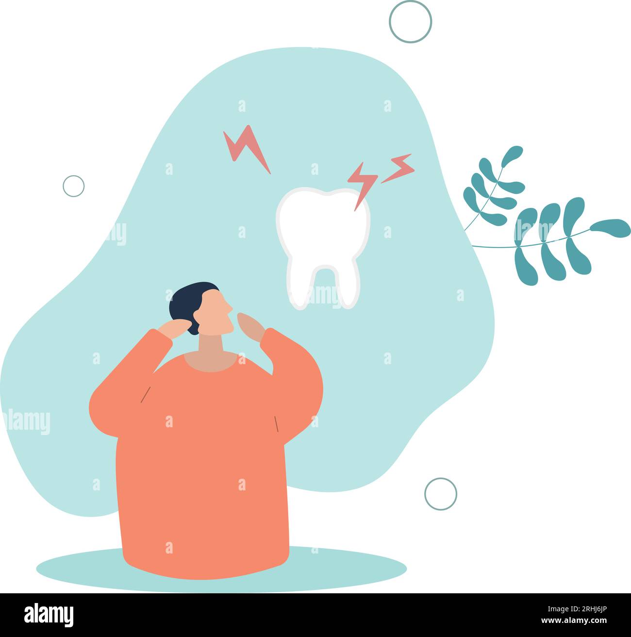 Homme de dessin animé bouleversé souffrant de maux de dents. Patient avec douleur dentaire illustration vectorielle plate. Illustration de Vecteur