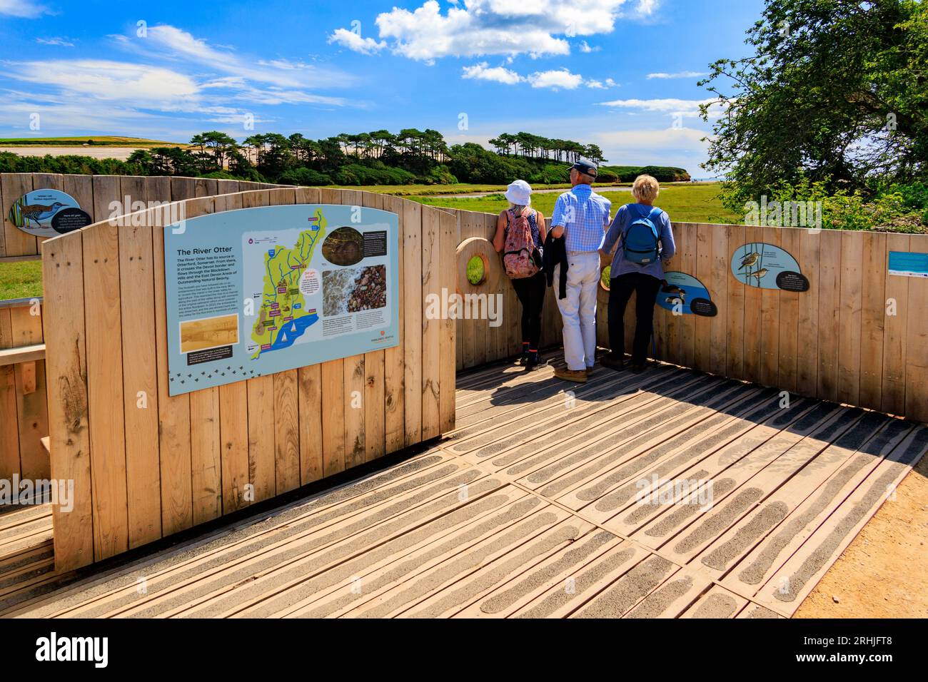 Une nouvelle peau d'oiseaux construite le long de la réserve naturelle de l'estuaire de la rivière Otter à Budleigh Salterton sur la côte jurassique, Devon, Angleterre, Royaume-Uni Banque D'Images