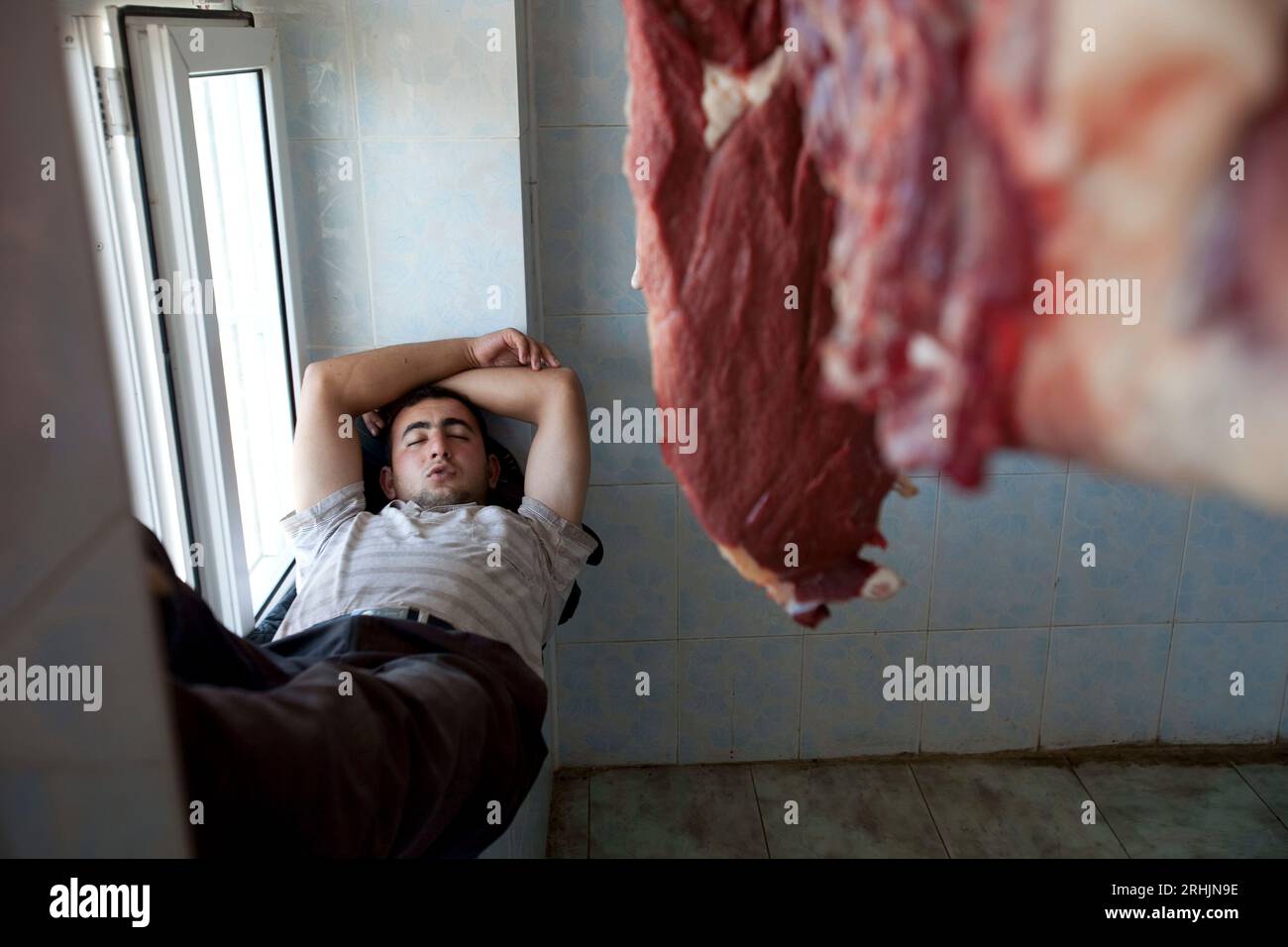 Un boucher repose en Azerbaïdjan. Banque D'Images