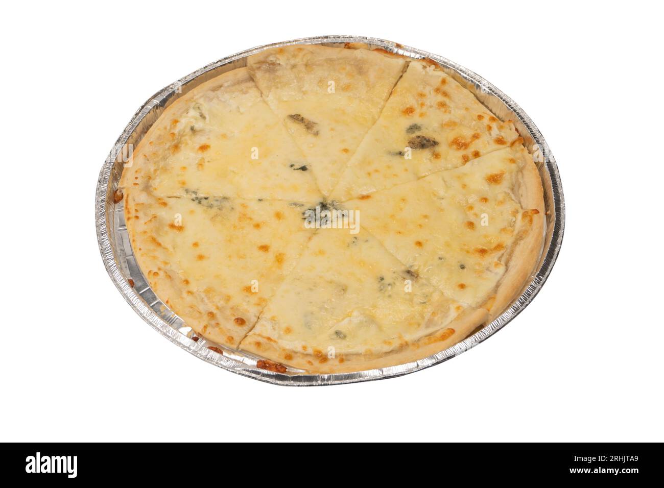 Pizza à quatre fromages isolée sur fond blanc. Banque D'Images