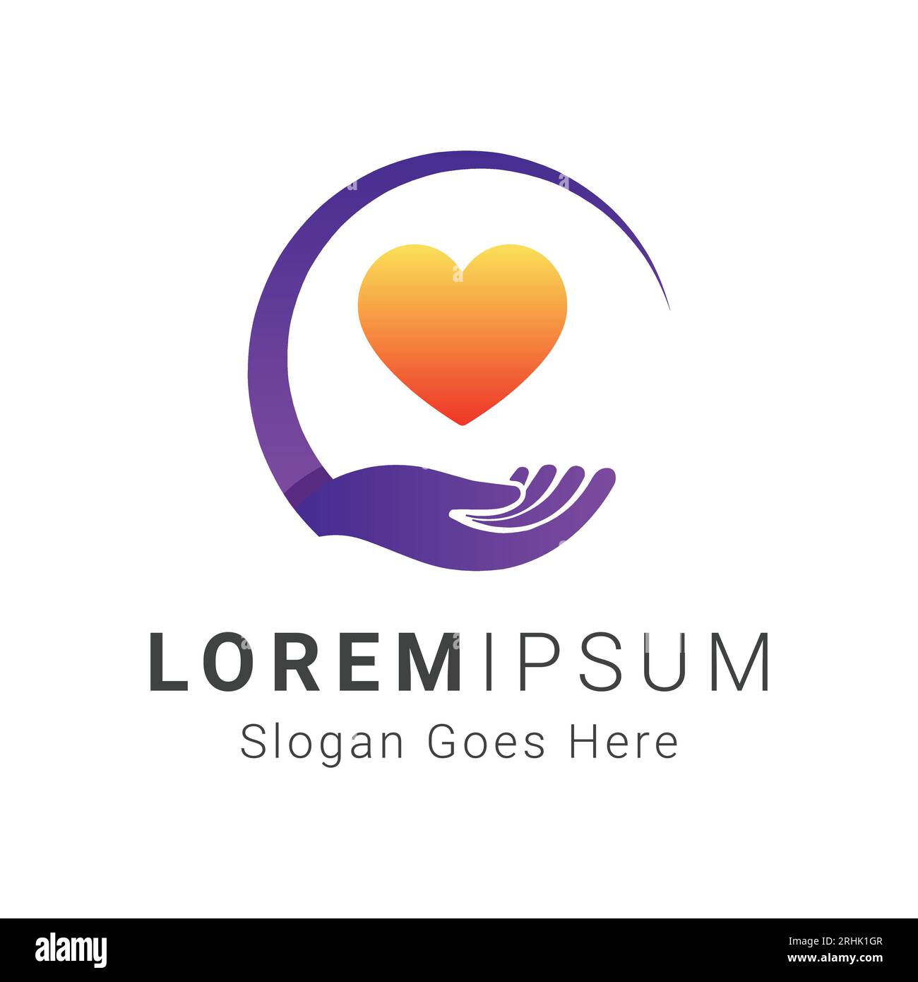 logo coloré de soin d'amour concevoir don de charité coeur logotype de soin de main Illustration de Vecteur