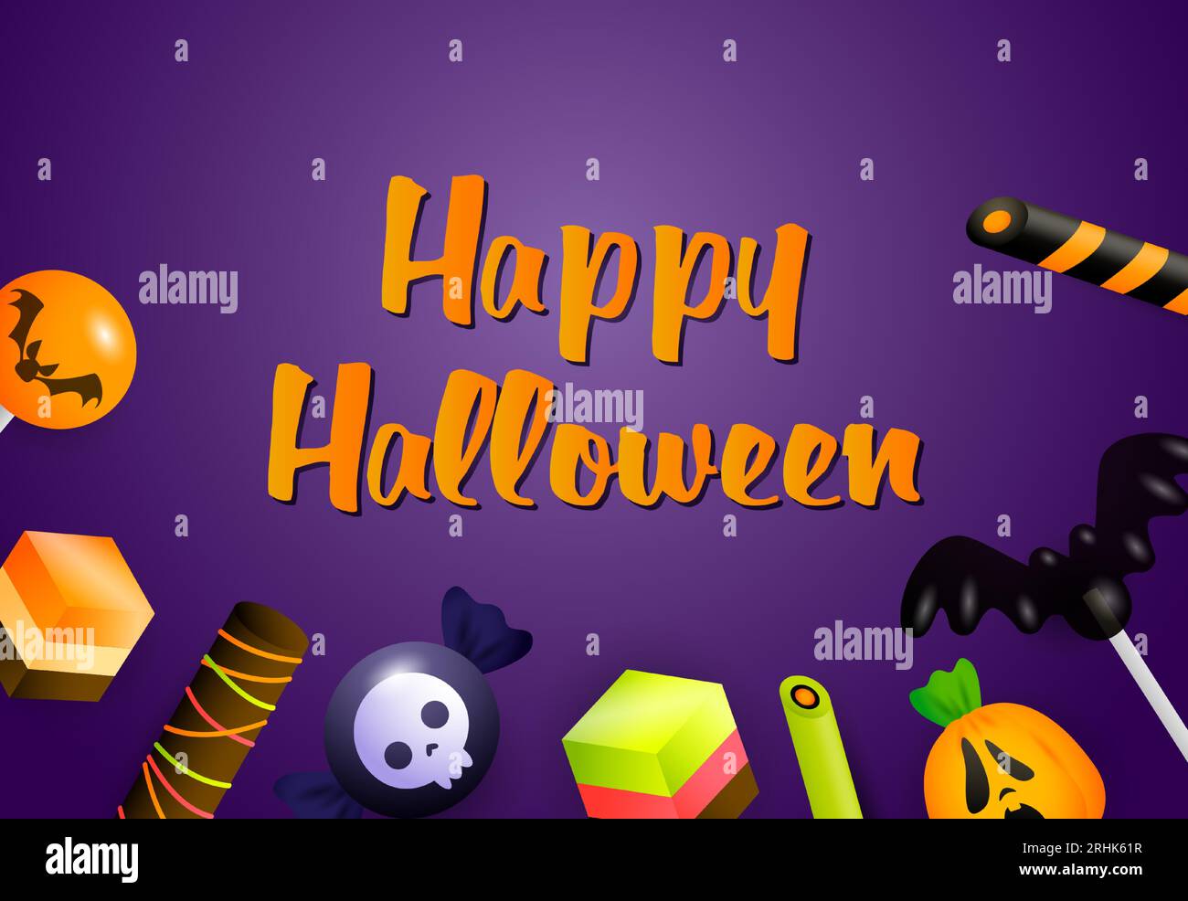 Bonne bannière Halloween avec des bonbons et des attributs de vacances Illustration de Vecteur