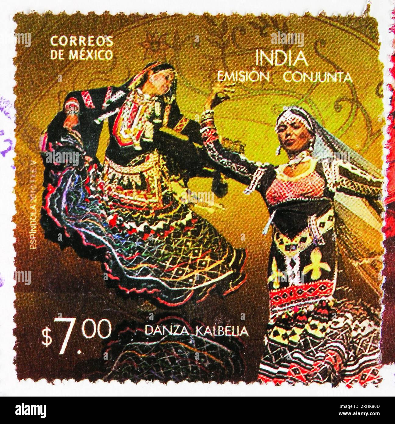 MOSCOU, RUSSIE - JUIN 8 2023 : le timbre-poste imprimé au Mexique montre l'émission conjointe Mexique-Inde, vers 2010 Banque D'Images