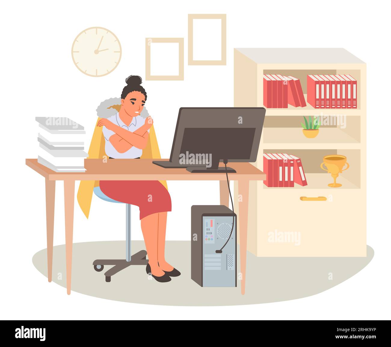 Femme d'affaires souffrant d'air non chauffé sur le lieu de travail Illustration de Vecteur