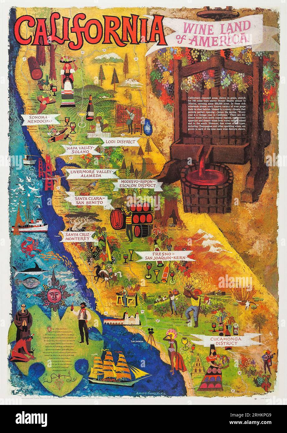 Californie - Wine Land of America (Conseil consultatif du vin, années 1960). Tourisme - affiche de voyage Banque D'Images