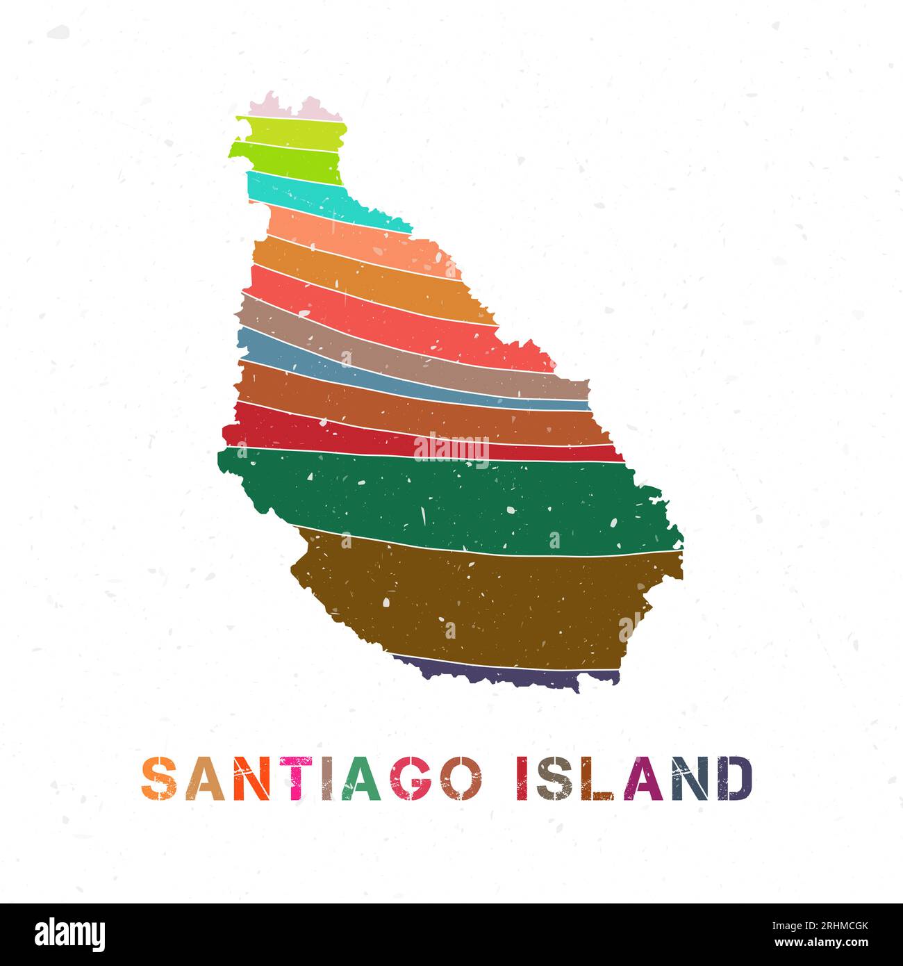 Conception de carte de l'île de Santiago. Forme de l'île avec de belles vagues géométriques et texture grunge. Illustration vectorielle radiante. Illustration de Vecteur