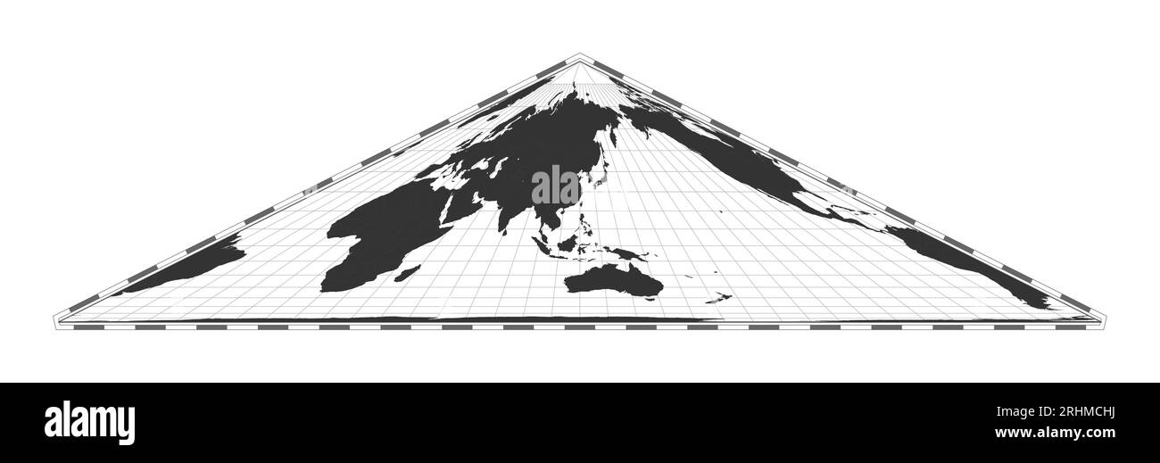 Carte du monde vectorielle. Projection pseudo-cylindrique de Collignon à aire égale. Carte géographique du monde simple avec les lignes de latitude et de longitude. Illustration de Vecteur