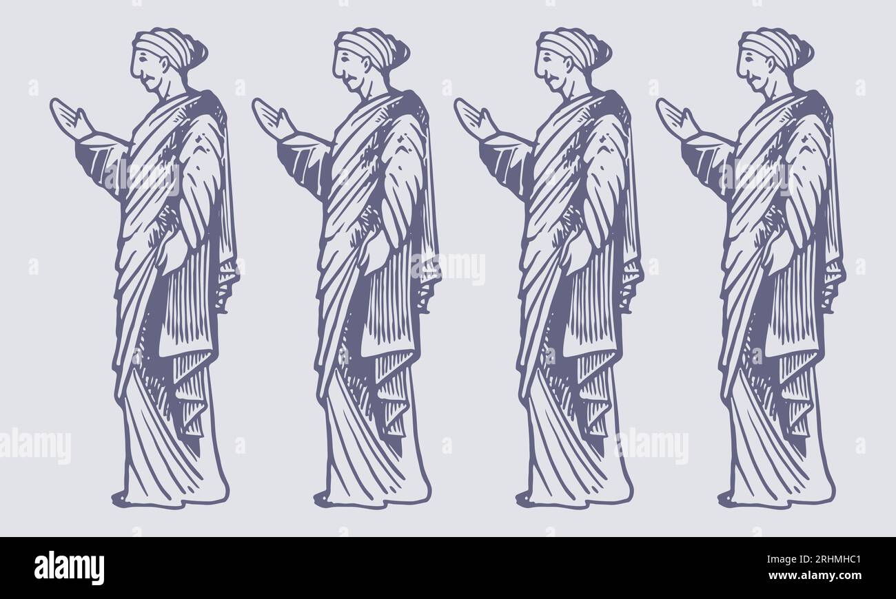 Illustration vectorielle Chiton noir et blanc - esquisse dessinée à la main de la tunique grecque antique Illustration de Vecteur