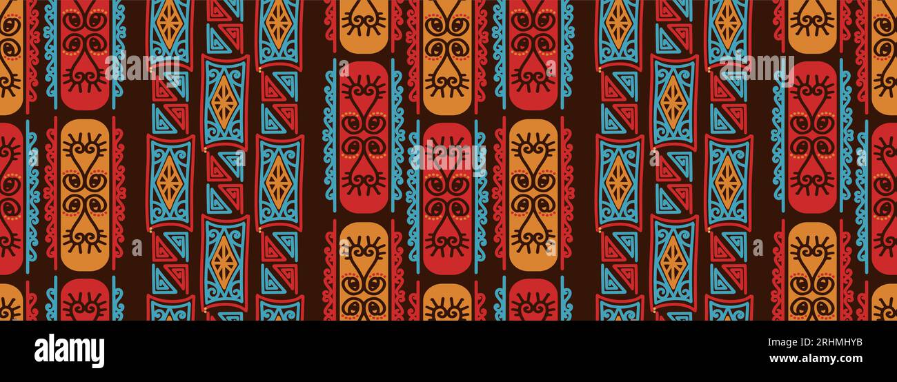 Motif ethnique Kalimantan, tissu traditionnel d'Indonésie, motif d'ornements dessinés à la main, illustration vectorielle batik emblème design, rayures verticales de Illustration de Vecteur