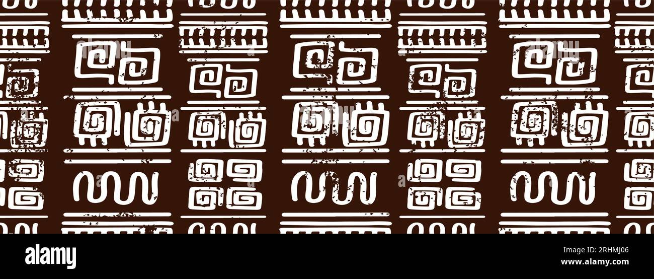 Symboles africains modèle sans couture, dessin ethnique tribal. Fond de texture grunge dessiné à la main. Illustration vectorielle pour impression textile de mode. Illustration de Vecteur