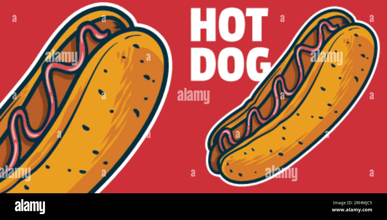 Hot Dog - dessin illustration vectorielle, couleurs colorées, simple doodle dessiné à la main Illustration de Vecteur