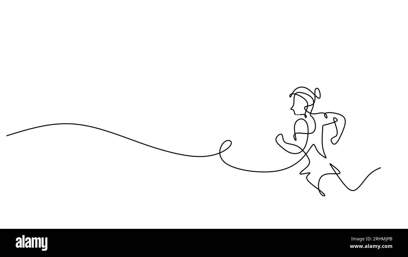 Runner fille dessin d'une ligne, illustration vectorielle continue dessinée à la main unique. Thème de sport de course de femme. Illustration de Vecteur