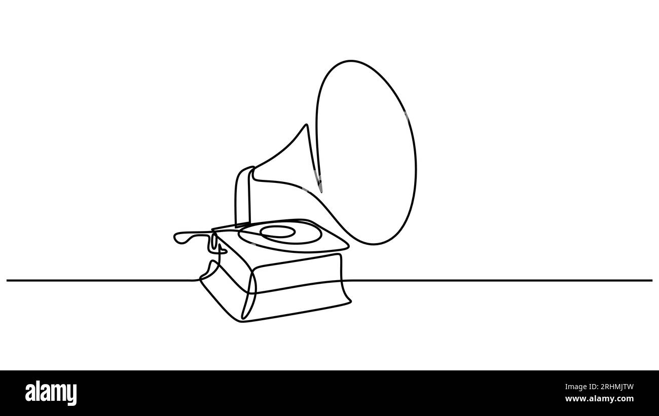 Vecteur Gramophone vintage, illustration de dessin d'une ligne. Continu dessiné à la main isolé sur fond blanc. Illustration de Vecteur
