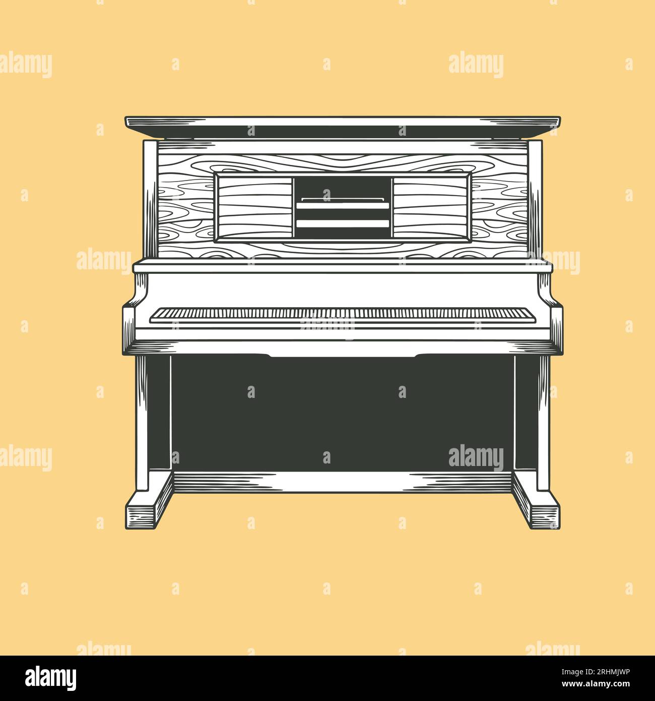 Instrument de piano dessiné à la main Doodle Vector Illustration en noir et blanc Illustration de Vecteur
