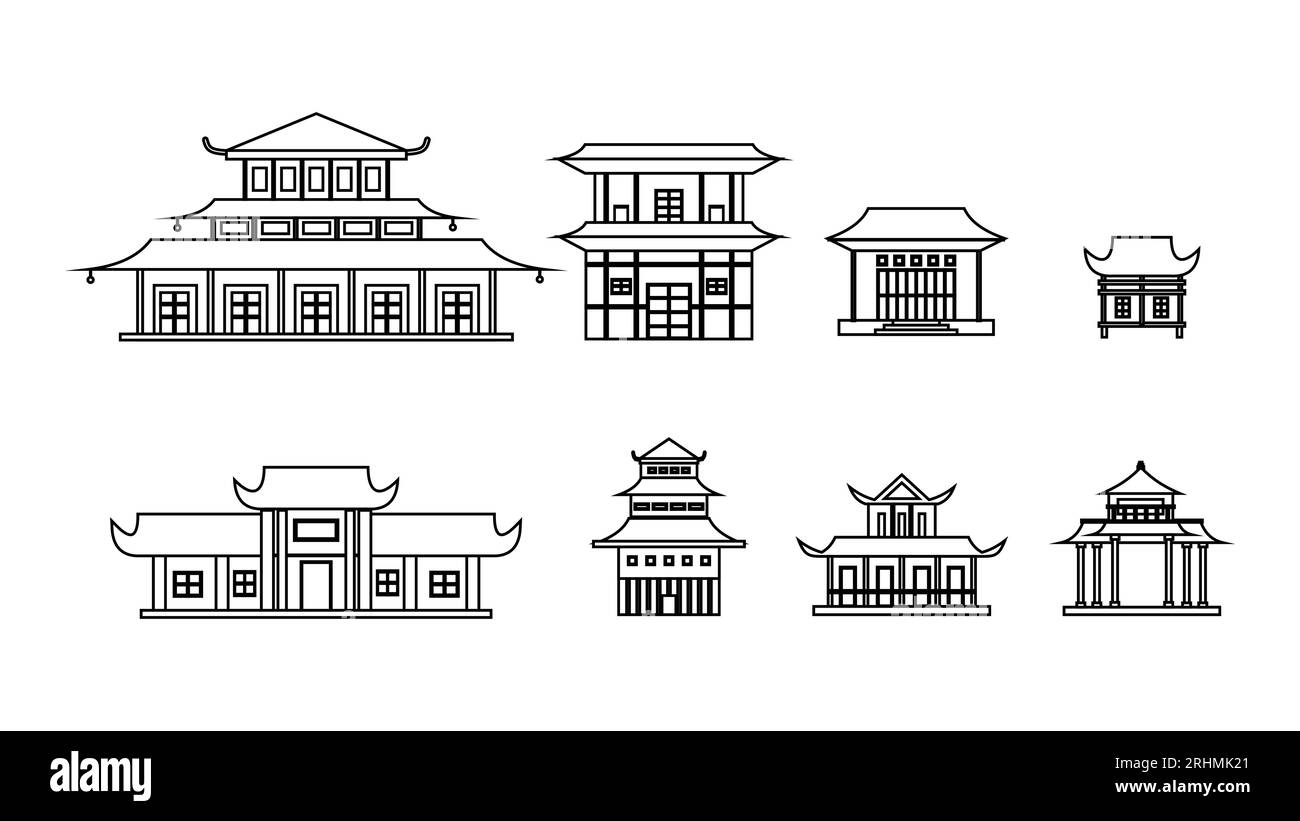 Bâtiment de maison chinoise en noir et blanc Illustration de Vecteur