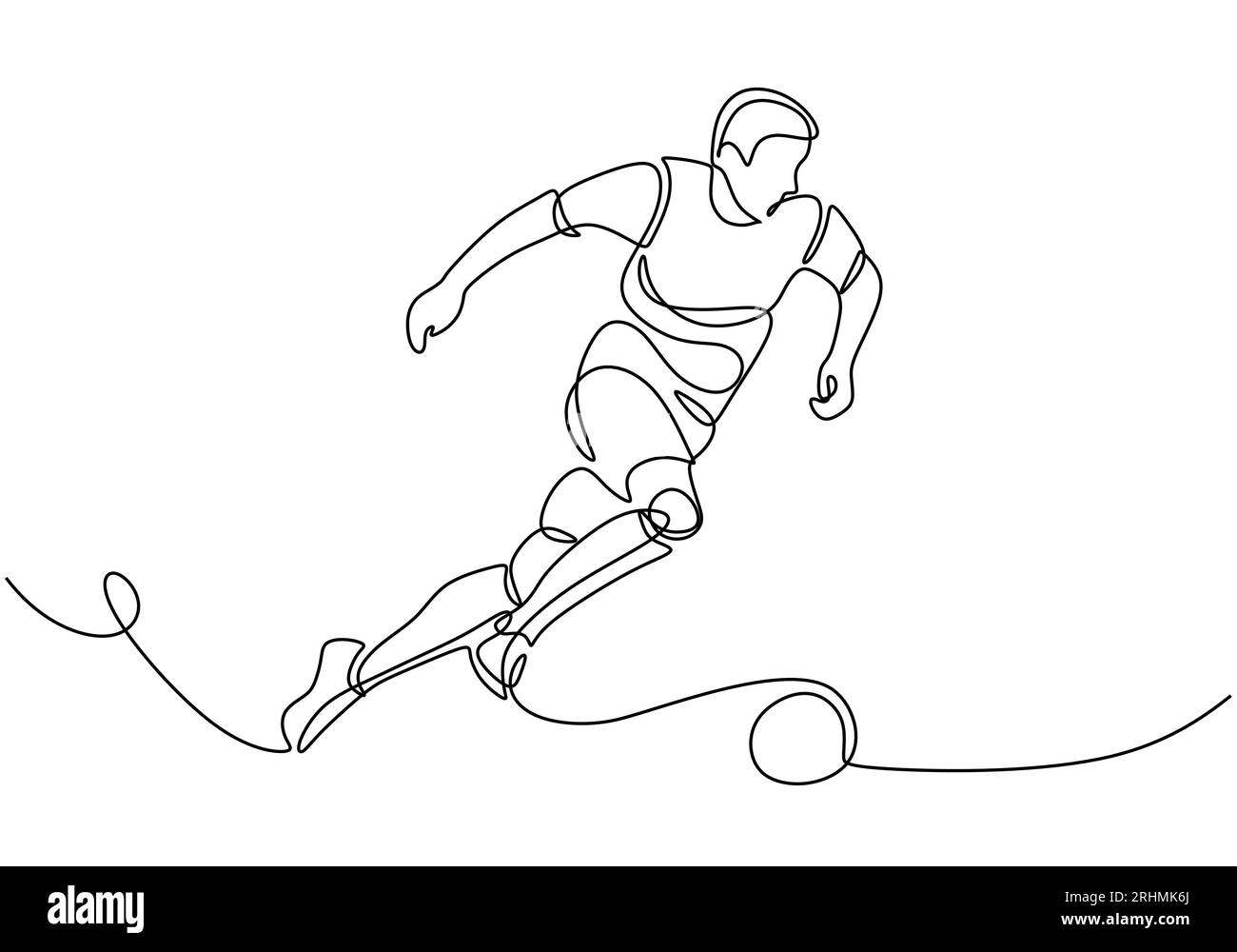 Joueur de sport de football, dessin continu d'une ligne de sportif dribble un ballon. Illustration de Vecteur