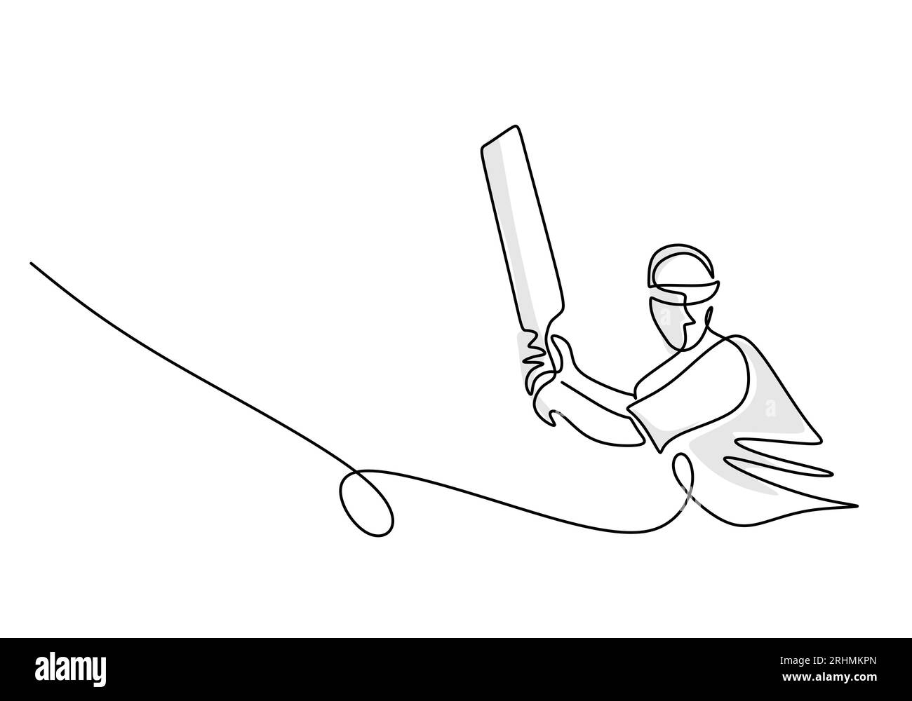 Dessin de ligne continue de joueur de cricket, Illustration dessinée à la main de jeu de sport Illustration de Vecteur