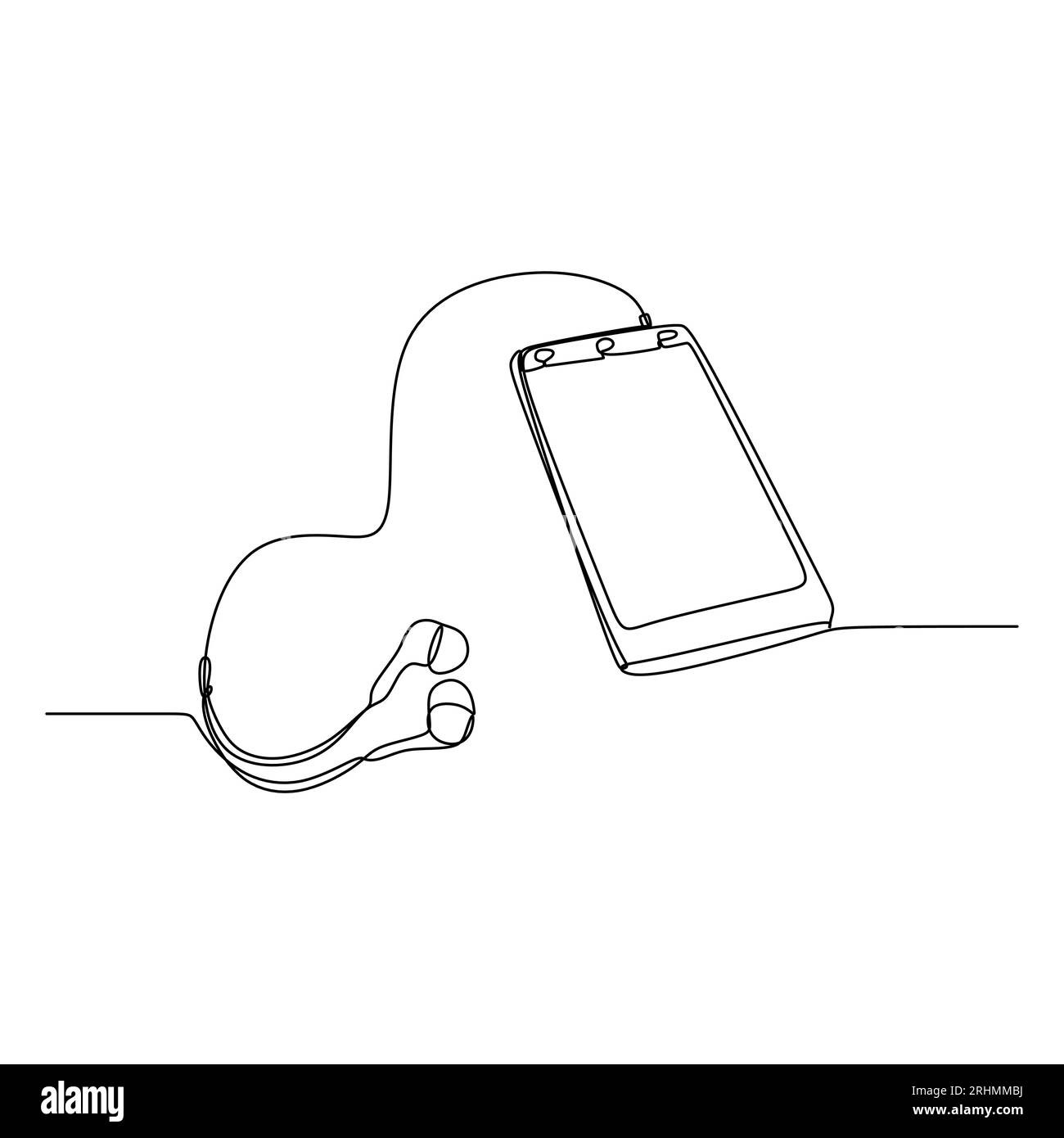 dessin d'une seule ligne conception continue de téléphone à main et casque isolé sur fond blanc. Illustration de Vecteur