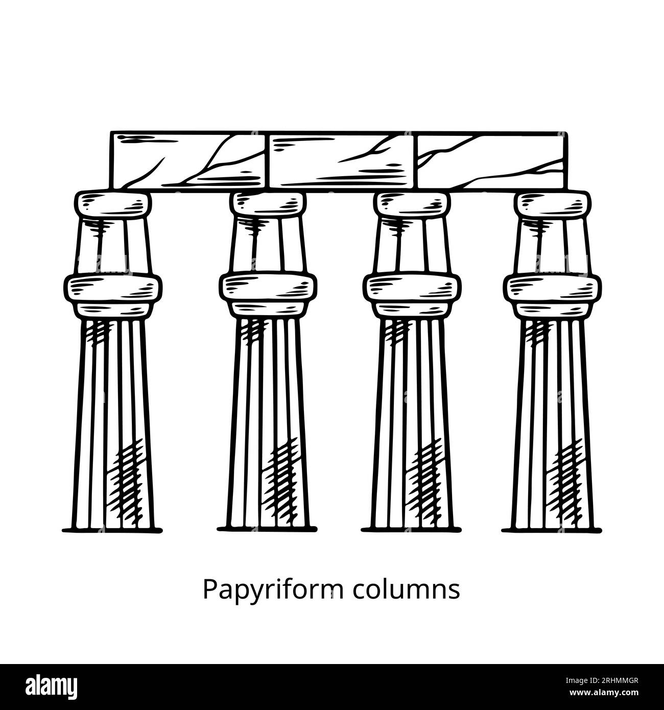 Vecteurs d'esquisse de dessin à la main de colonnes papyriformes, illustration historique bâtiment d'egypte. Illustration de Vecteur
