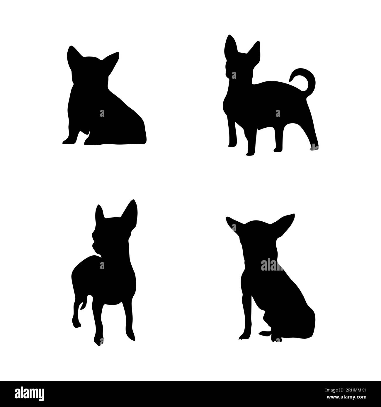 Quatre silhouette chihuahua ensemble isolé sur fond blanc. Illustration de Vecteur