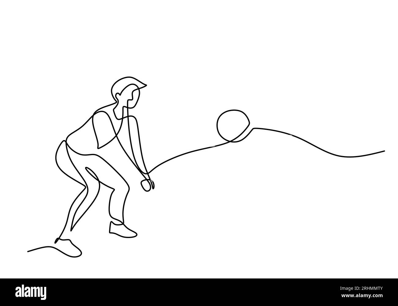 Volleyball de plage dessin d'une ligne : thème sportif continu dessiné à la main Illustration de Vecteur